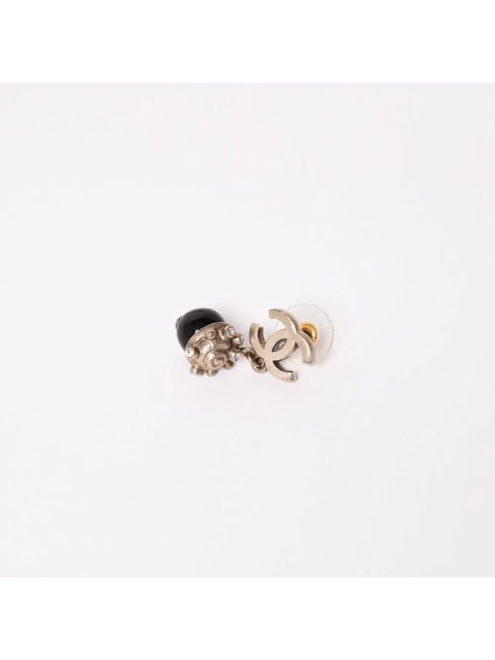 Chanel CC Logo Swing Ball Earrings 05 Resin Rhinestone Black Silver